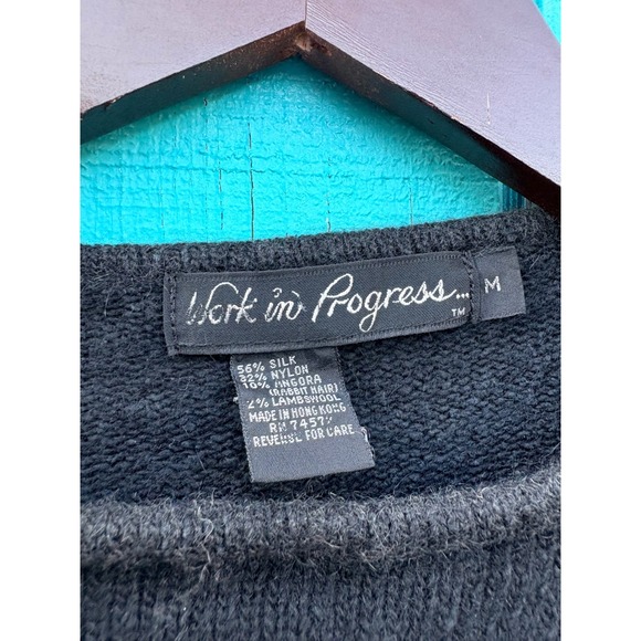 Work in Progress Black‎ Sequin Floral Embellished Sweater M Silk Angora Wool vtg - Picture 4 of 4